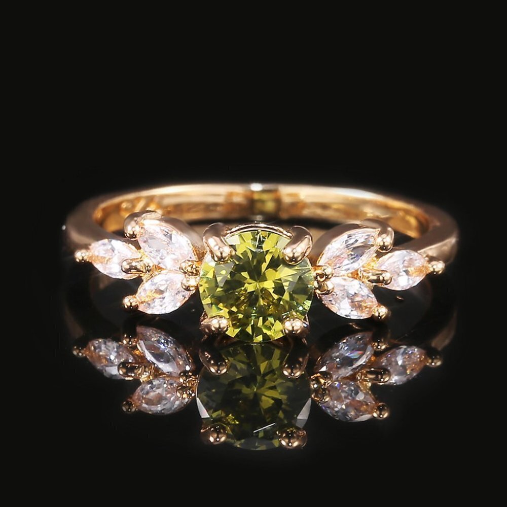 🔥 Flower Olive Green Round Marquis Gemstone Zircon Rings for Women, PD129